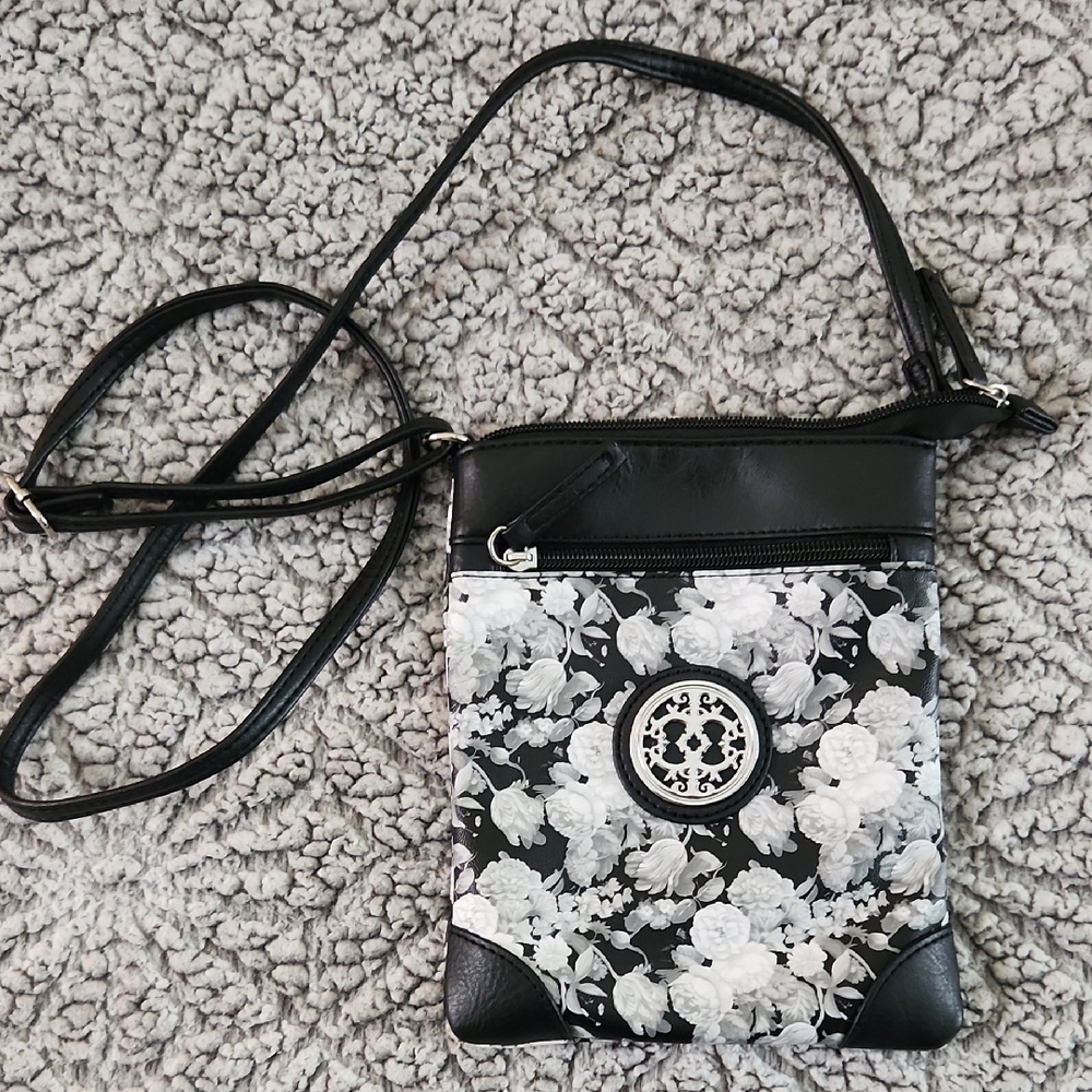 Floral Black and White Crossbody Bag